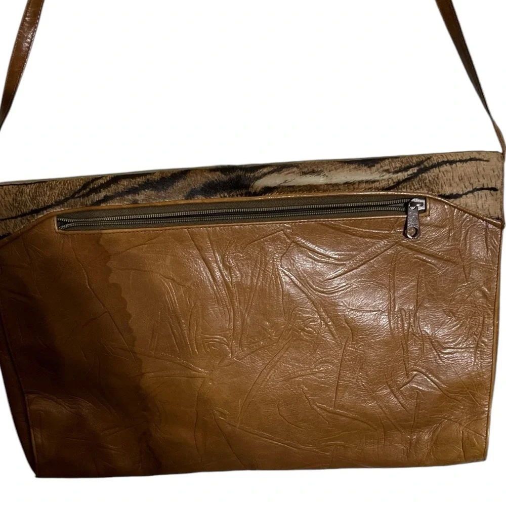Gabriella cognac Brown leather animal print envelope crossbody bag communter bag